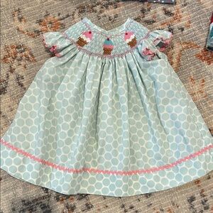 Adorable Smocked Polka Dot Dress with Ice Cream Design